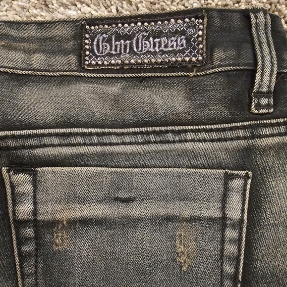 NWOT! Guess Rhinestone Studded Distressed Shorts Blue Denim 28 - Picture 9 of 11